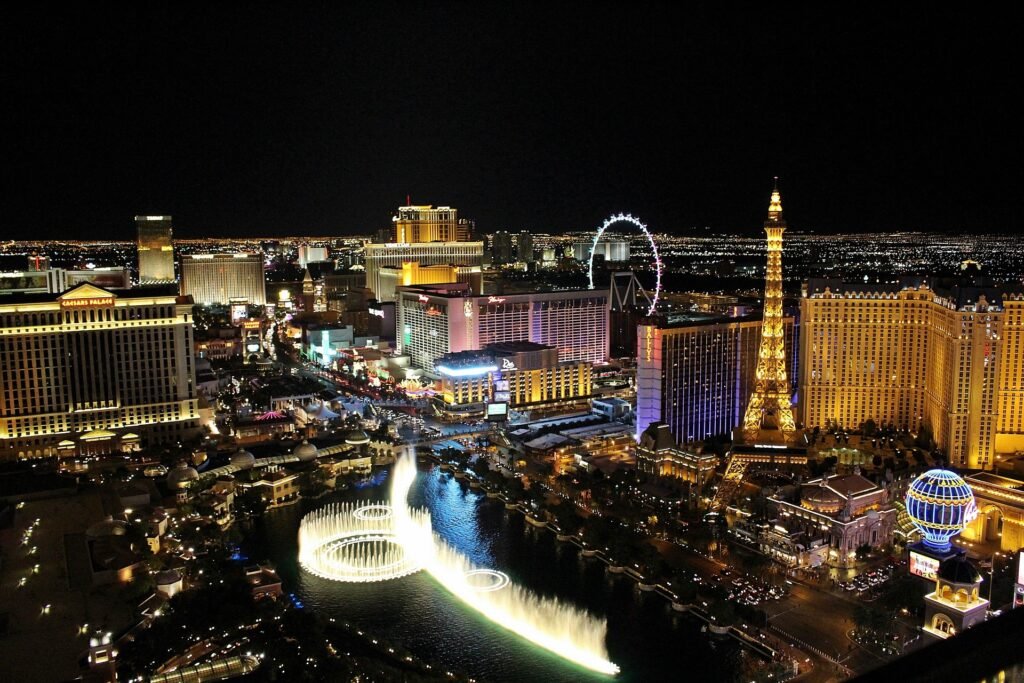 The Bellagio's famous fountain display -  Las Vegas.